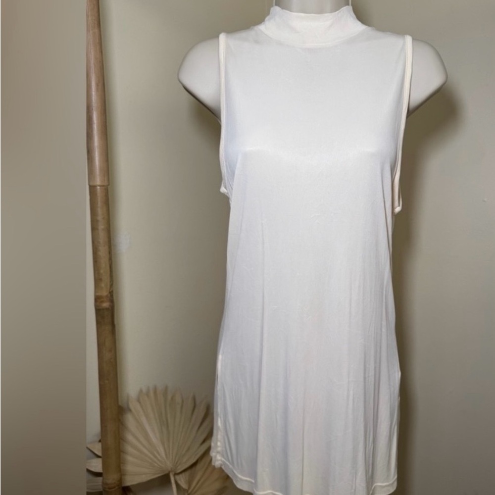 Sleeveless White Mock Neck Top